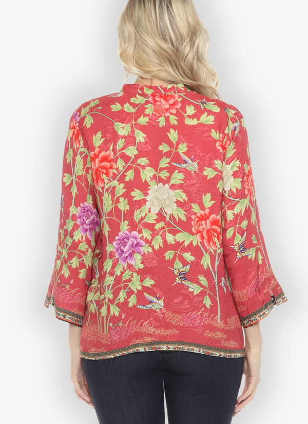 Border Floral Butterflies Silk Blouse