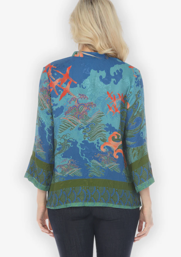 Waves & Cranes Blue Silk Blouse