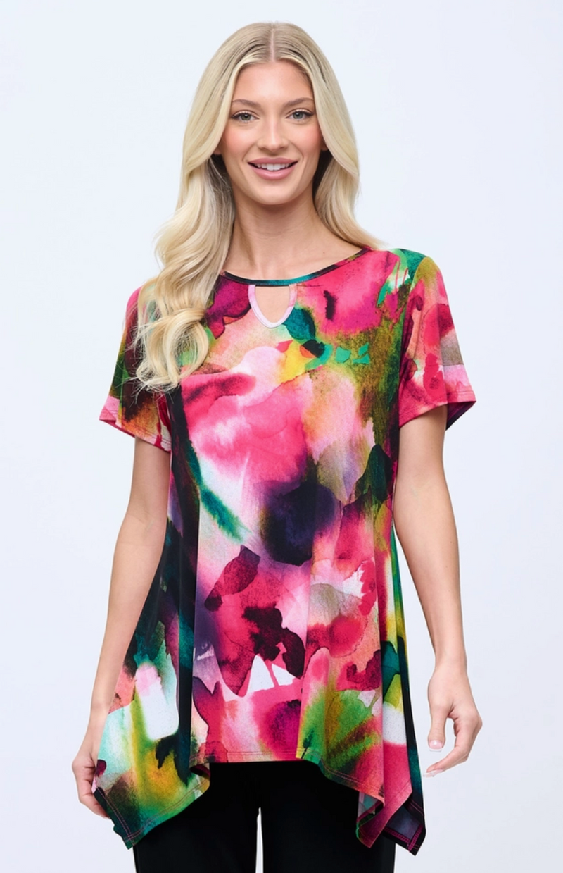 Pink Floral Key Hole Top