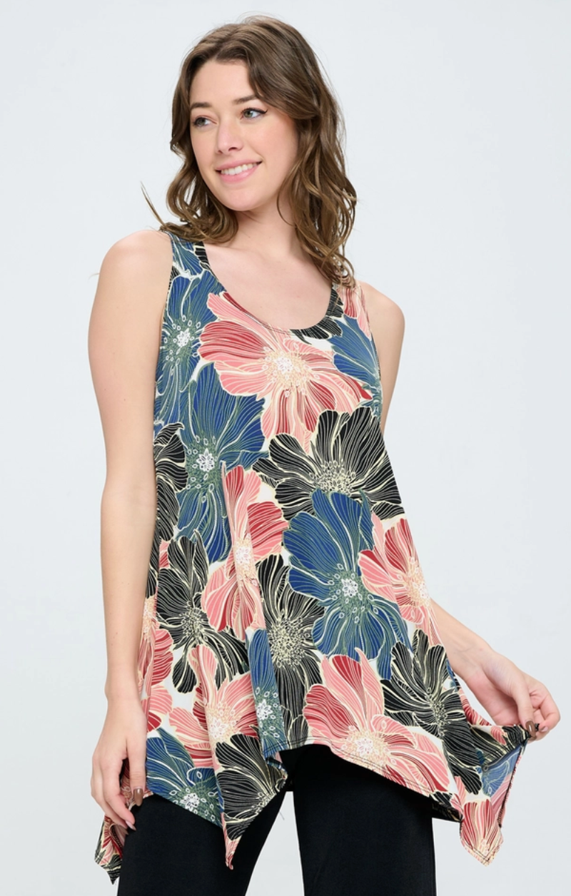 Floral Shark Bite Hem Tank