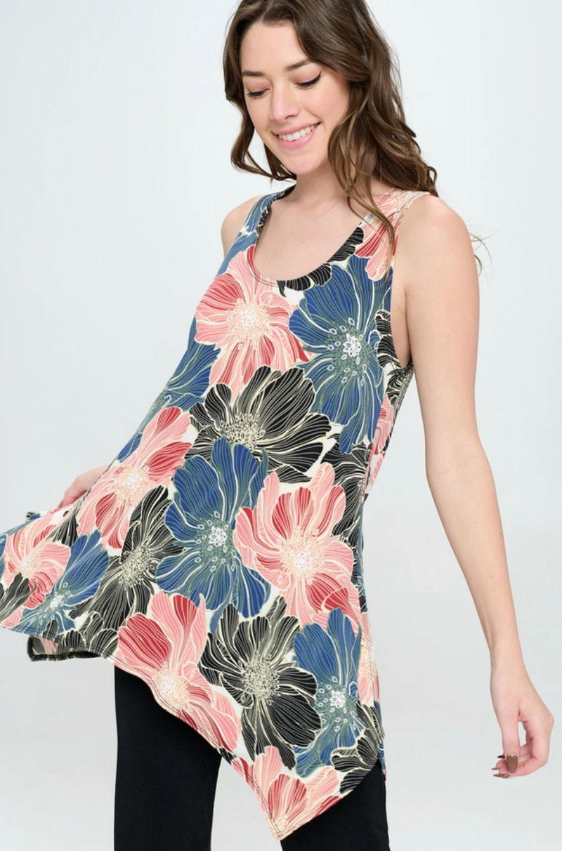 Floral Shark Bite Hem Tank