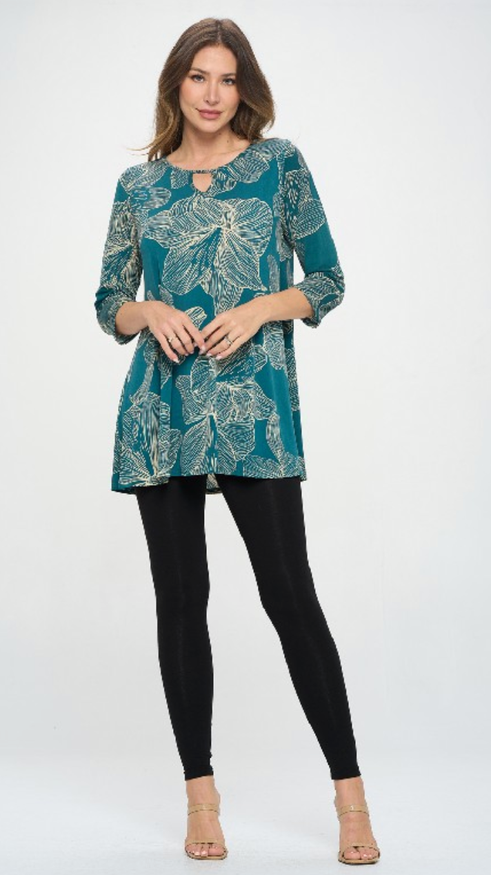 Teal Floral Key Hole Top