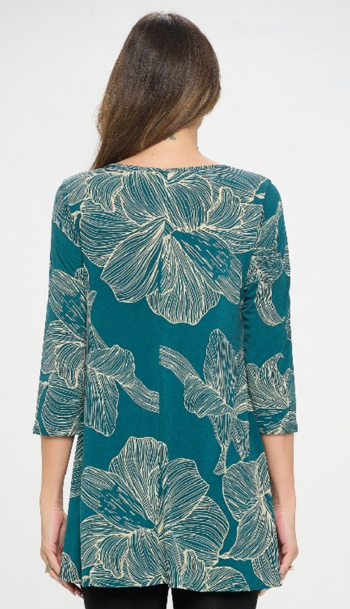 Teal Floral Key Hole Top