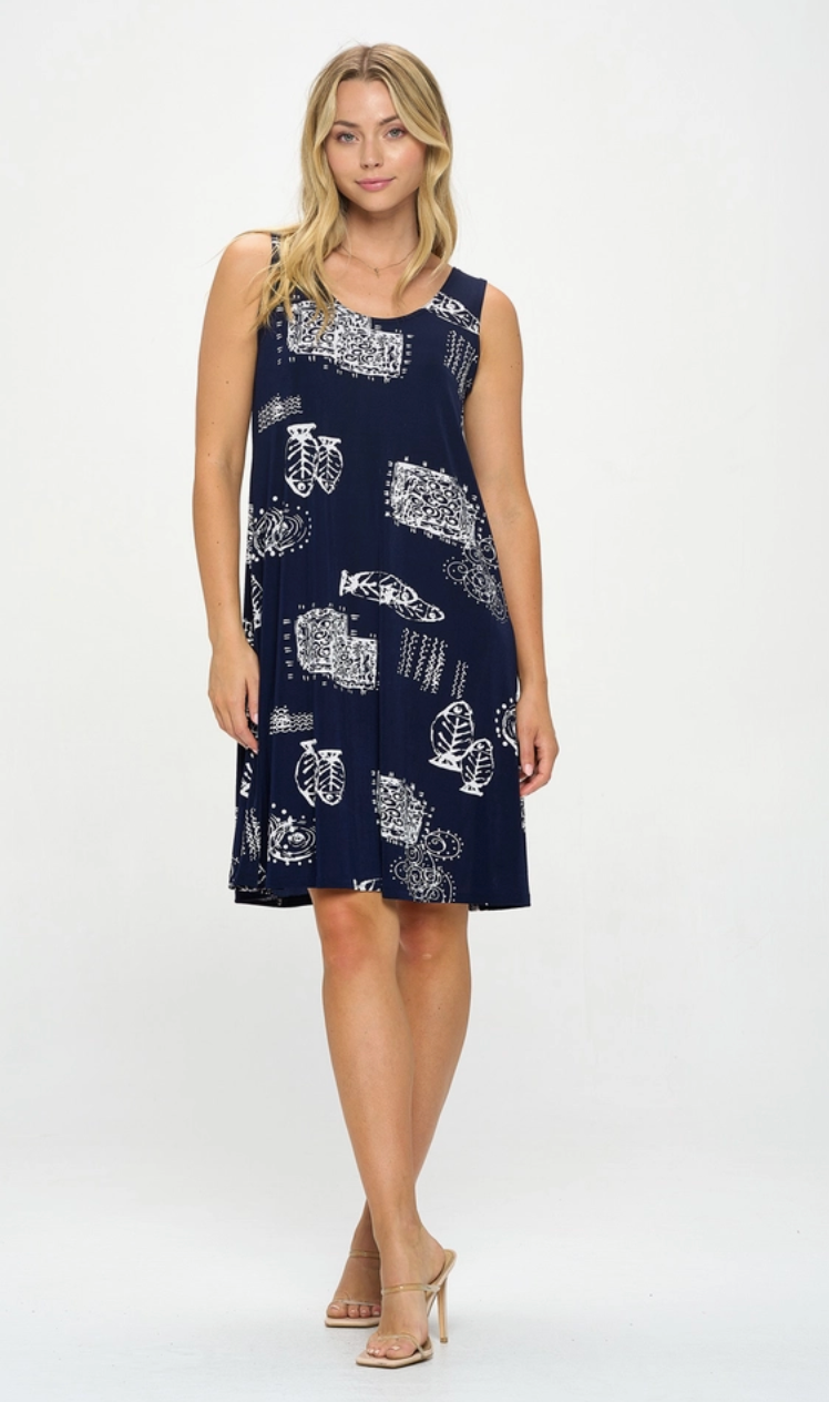Plus Navy Print Tank Dress