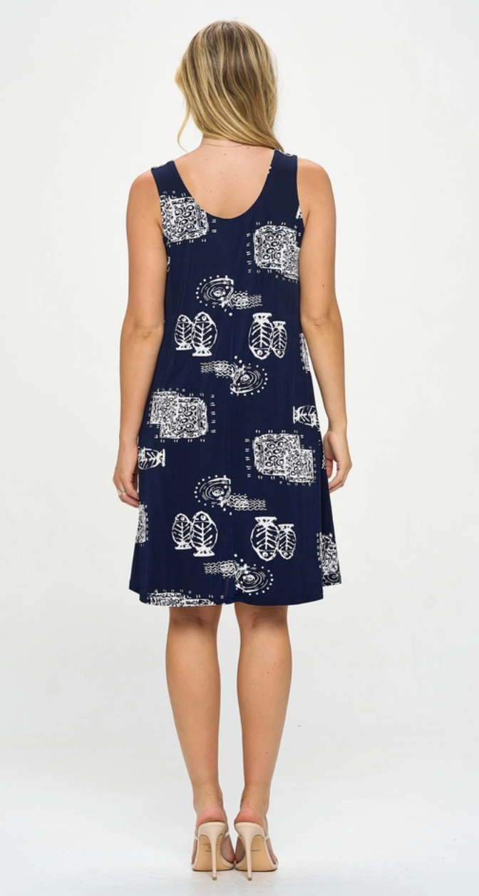 Plus Navy Print Tank Dress