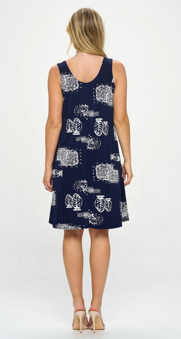 Navy Print Tank Dress