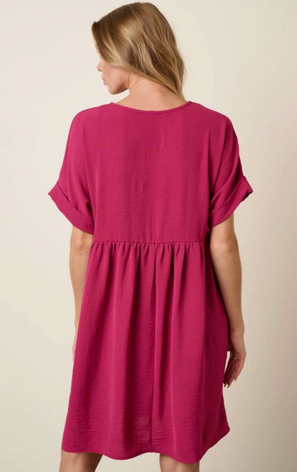 Magenta V-Neck Shift Dress