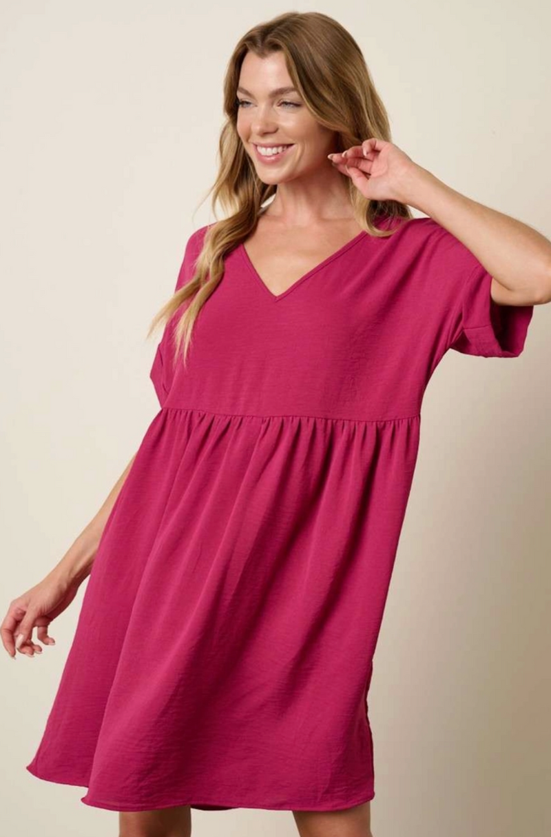 Magenta V-Neck Shift Dress