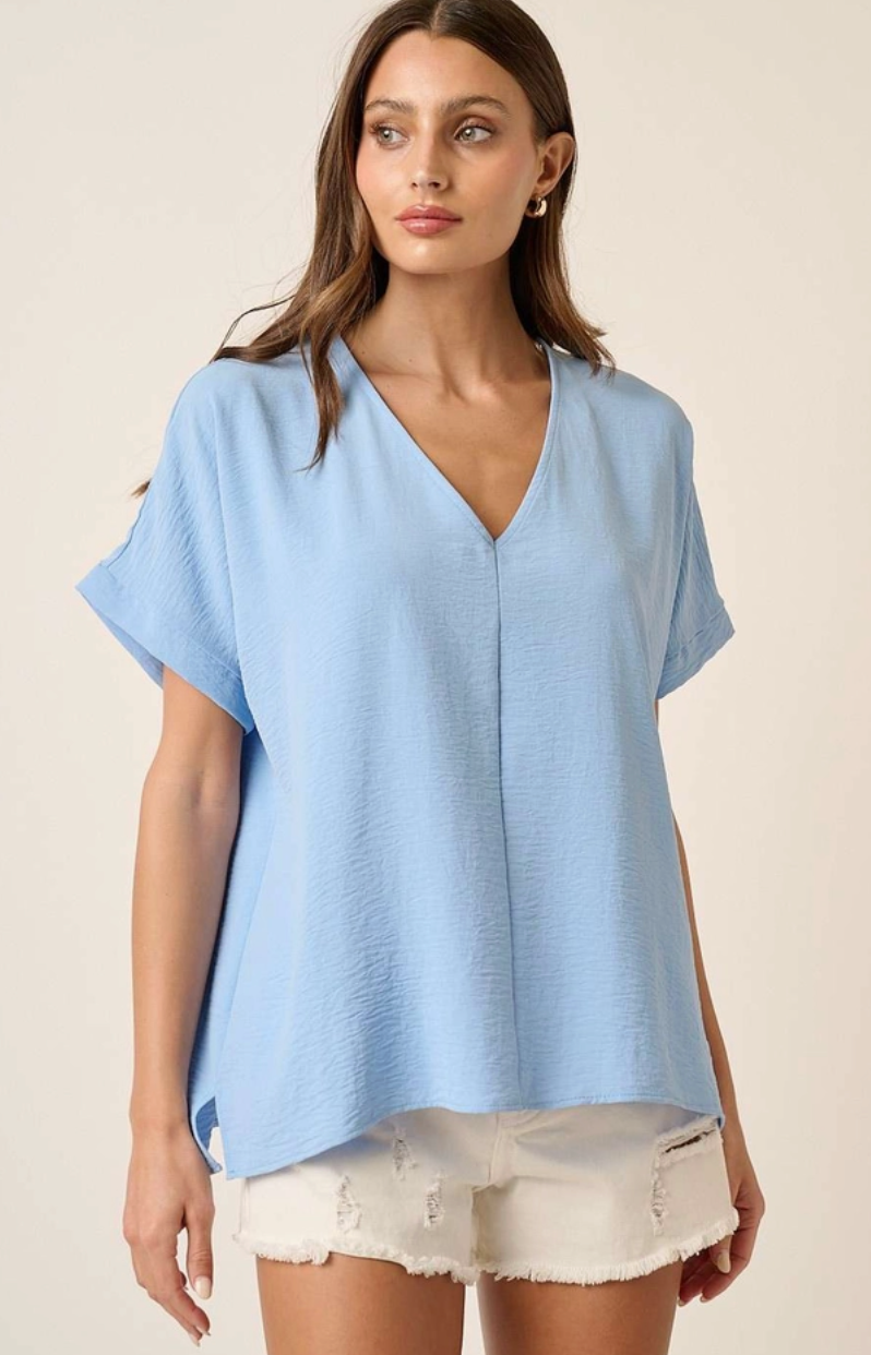 Blue Dolman Sleeve Woven Top