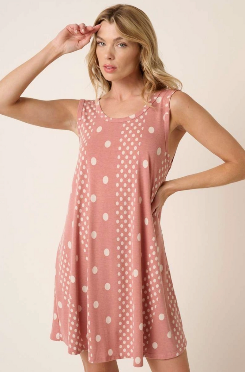Mauve Polka Dot Tie Back Dress