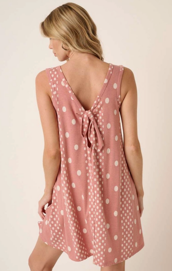 Mauve Polka Dot Tie Back Dress