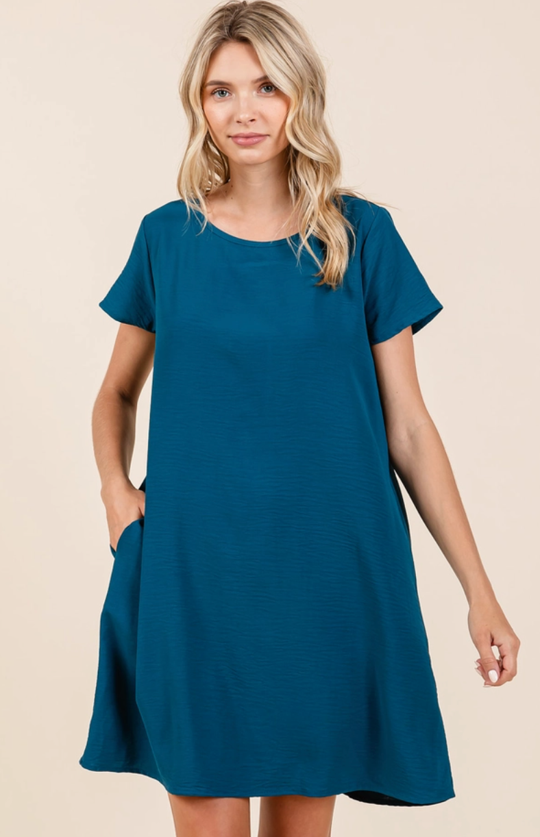 Teal Pocket Shift Dress