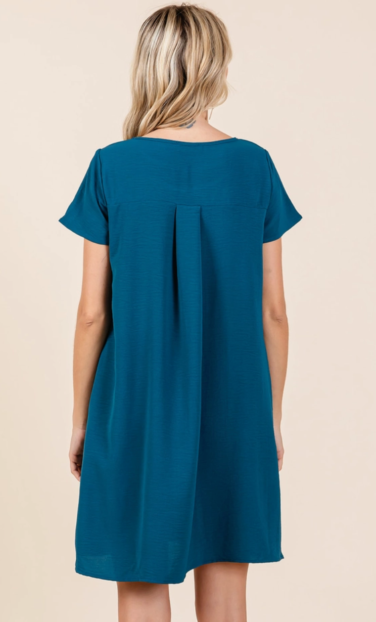 Teal Pocket Shift Dress