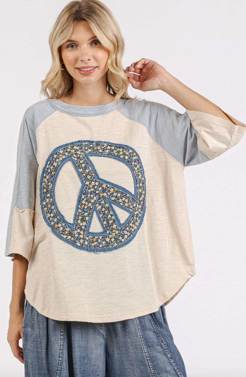 Blue Peace Sign Patch Top