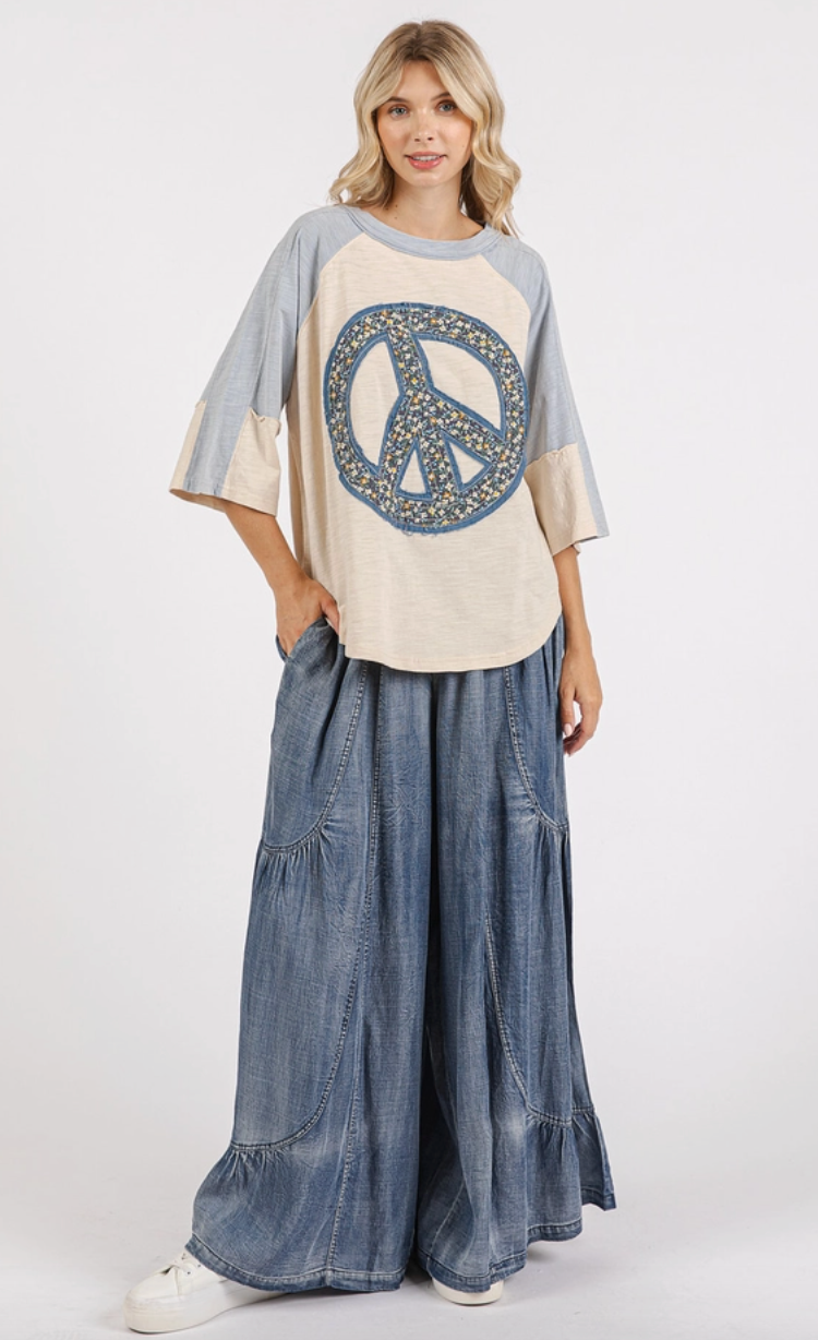 Blue Peace Sign Patch Top