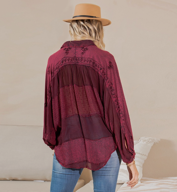 Merlot Mix Media Patchwork Top