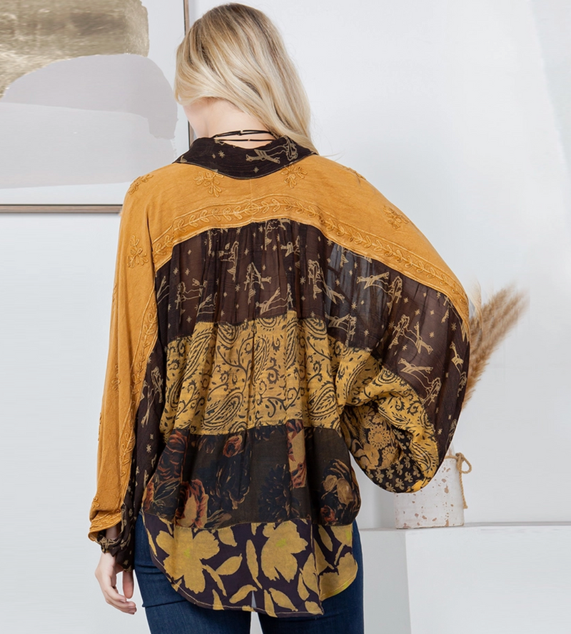 Rustic Patchwork Balloon Sleeved Shirt