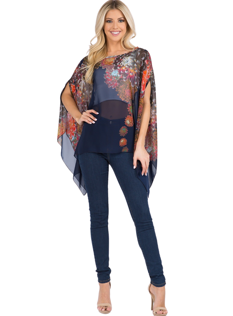 Navy Floral Poncho