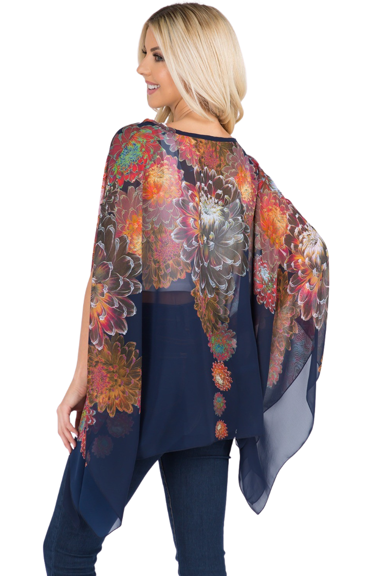 Navy Floral Poncho