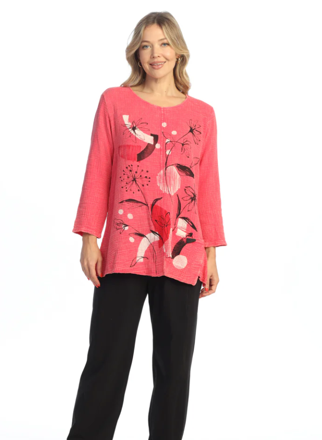 Raspberry Floral Double Gauze Top
