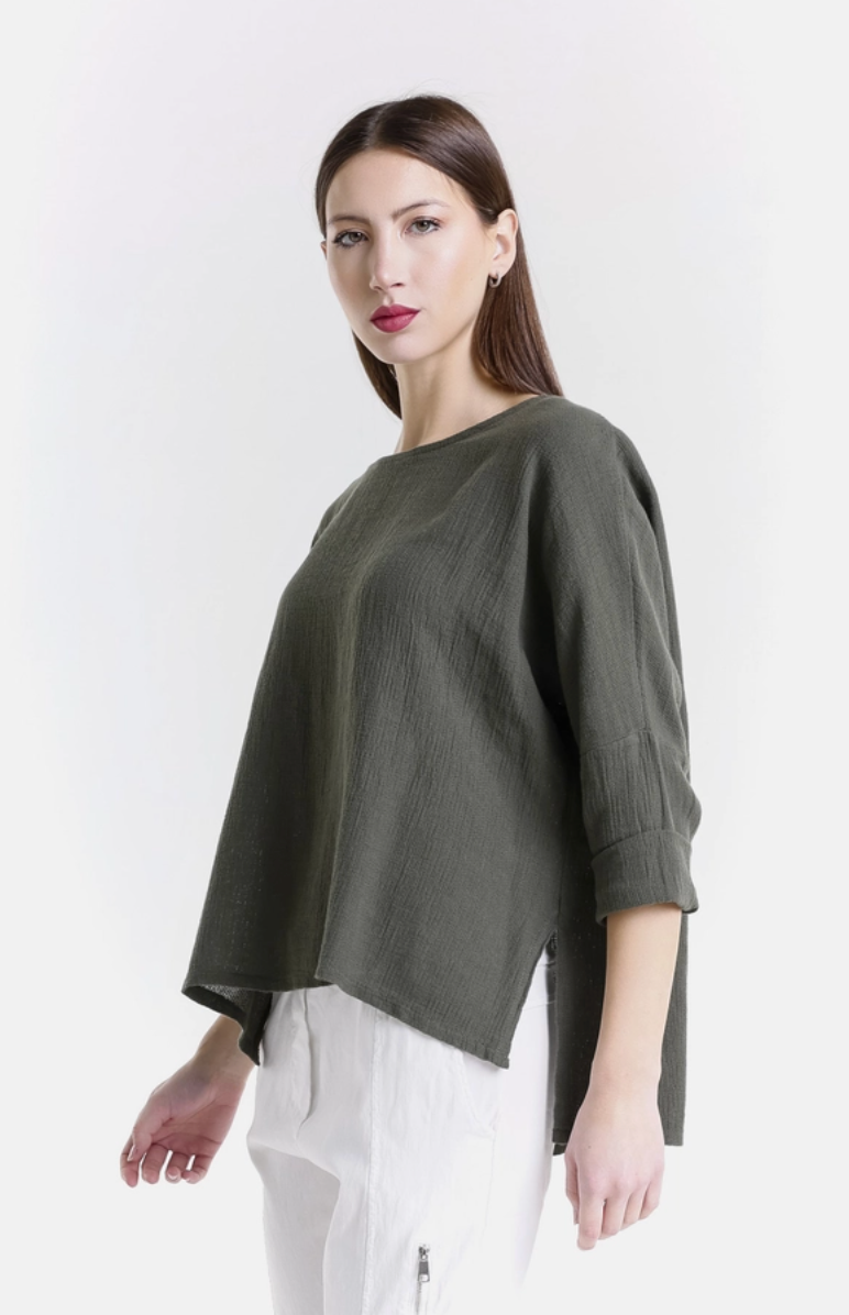 Army Green Long Sleeve Raglan Top