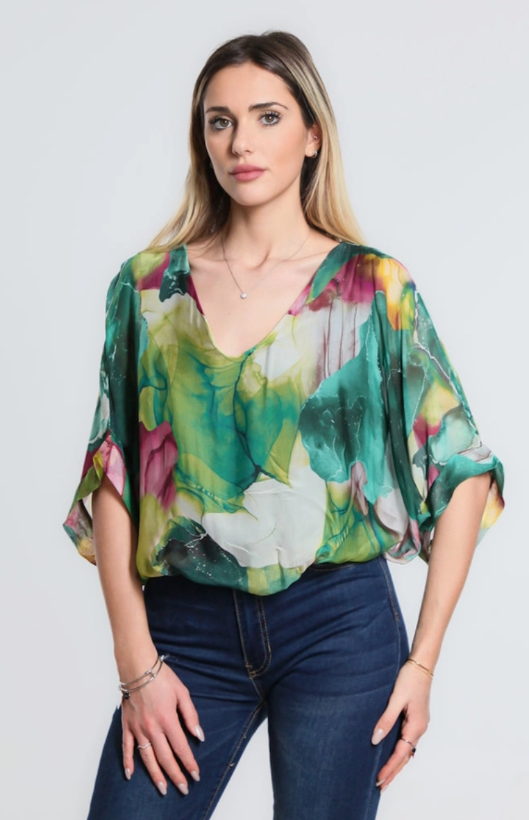 Bottle Green Marble Band Waist Top
