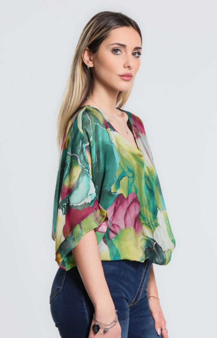 Bottle Green Marble Band Waist Top