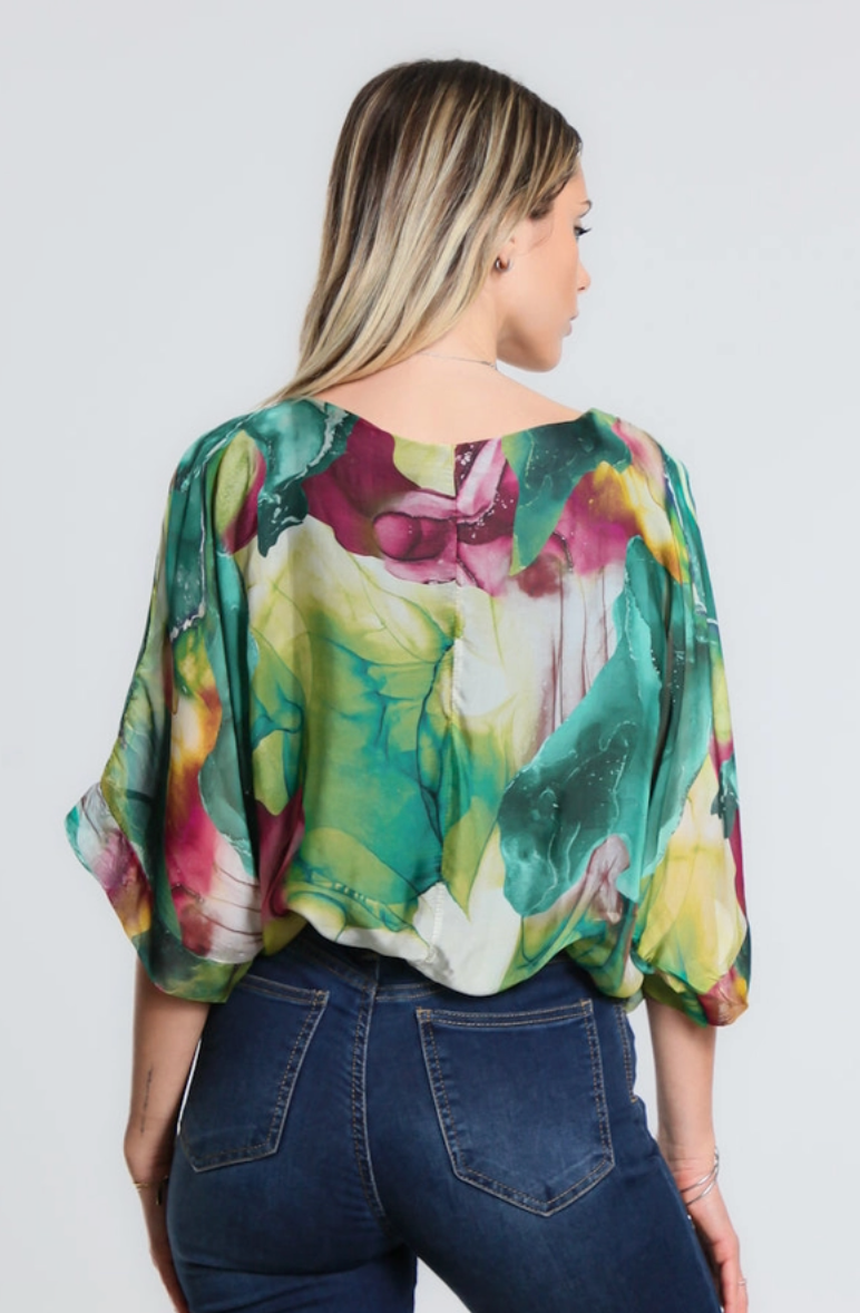 Bottle Green Marble Band Waist Top