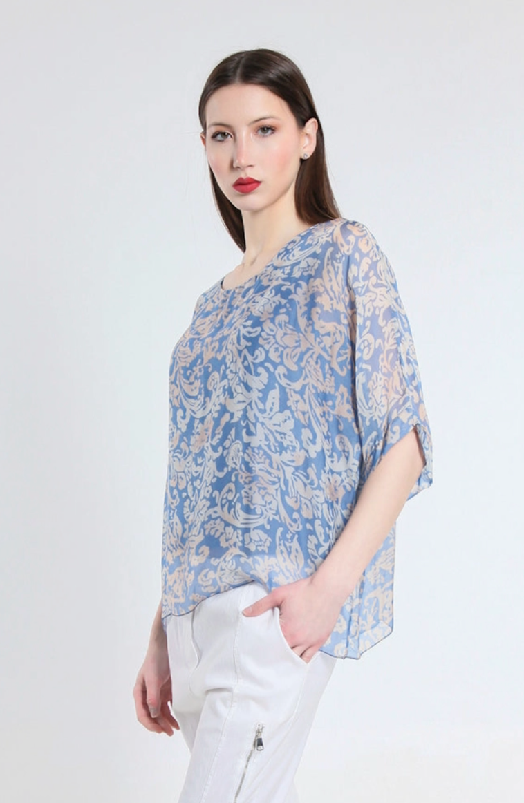 Blue 3/4 Sleeve Slim Kaftan Top