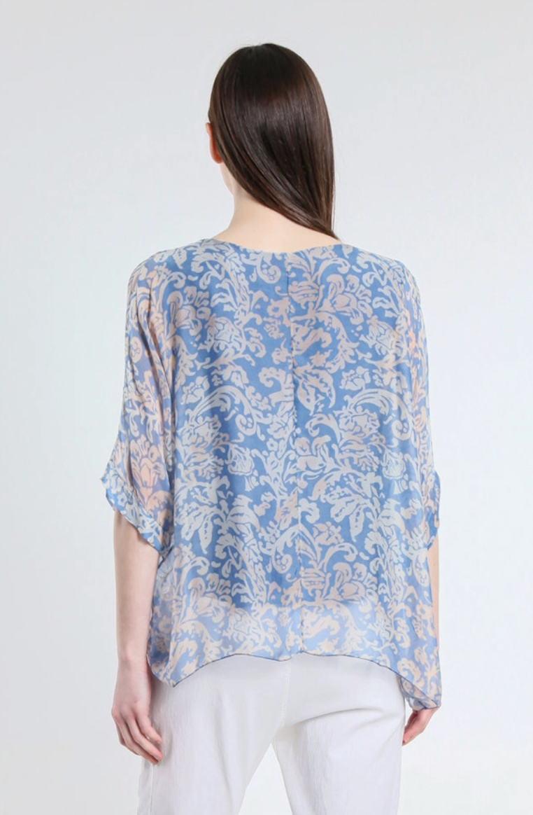 Blue 3/4 Sleeve Slim Kaftan Top