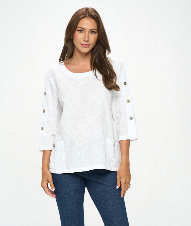 White Embroidered Cotton Top
