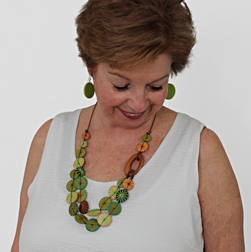 Green Bold Beaded Wooden Necklace