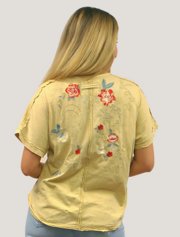 Gold Embroidered Seam Top