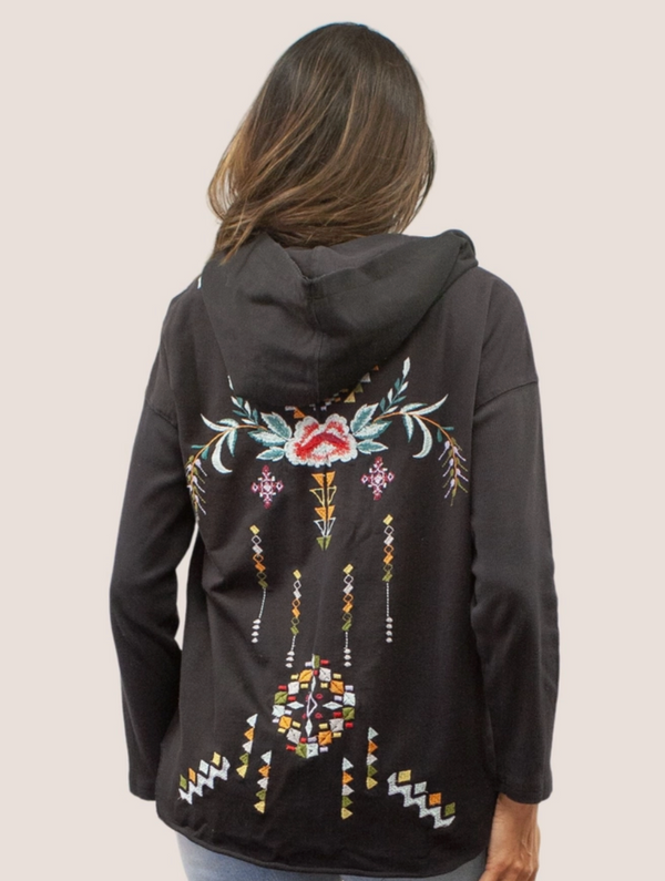 Black Embroidered Zip Jacket