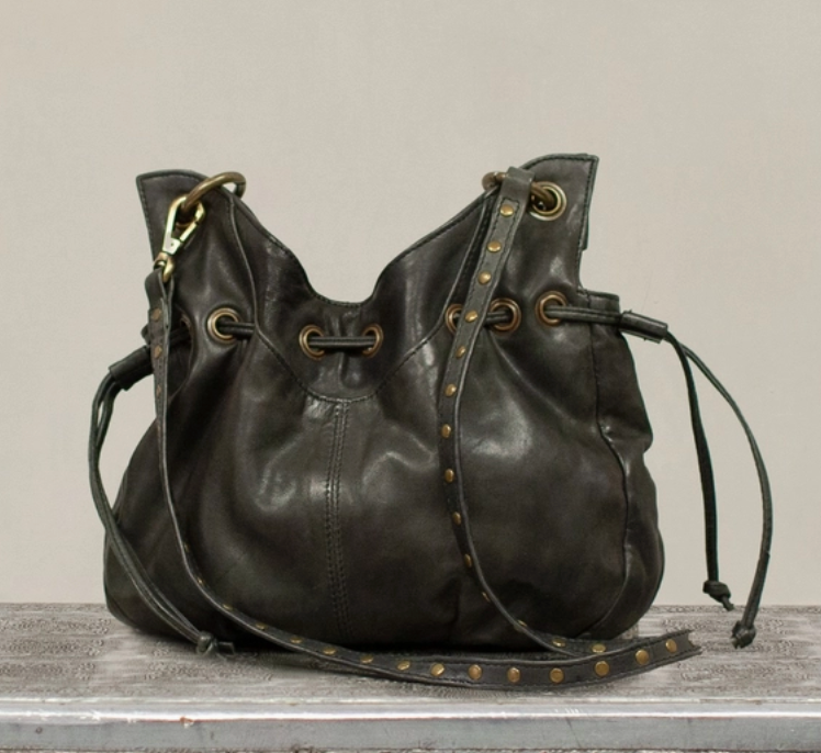Sun-Baked Black Leather Bag