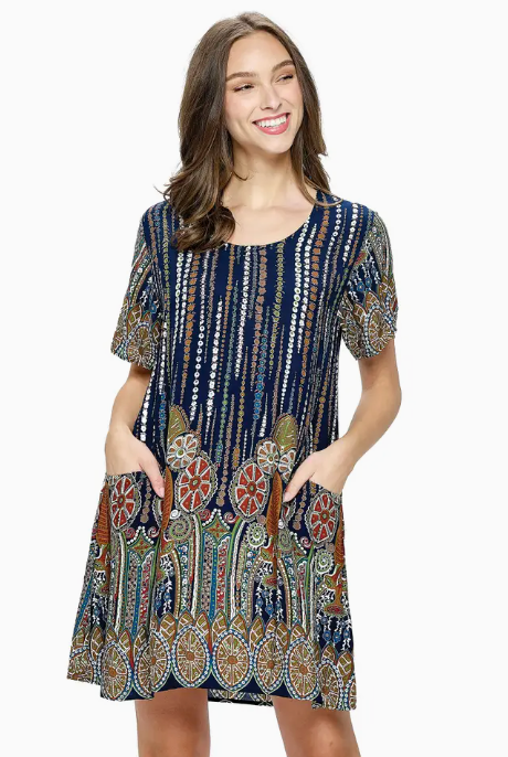 Floral Blue Pocket Dress