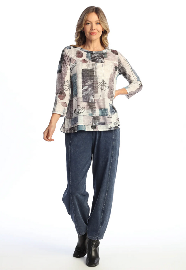 Grey Floral Overlay Hem Top