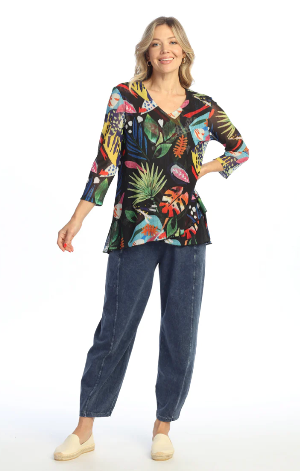 Black Tropical Mesh Top