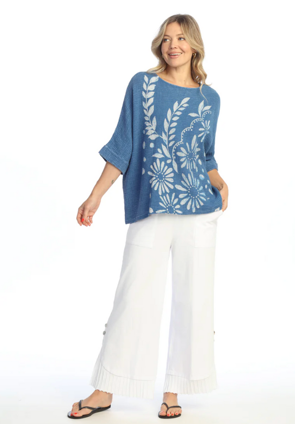 Indigo Cotton Gauze Boxy Tee