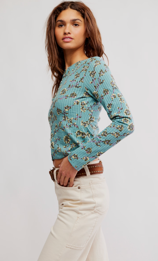 Blue Floral Long-Sleeve Cardi