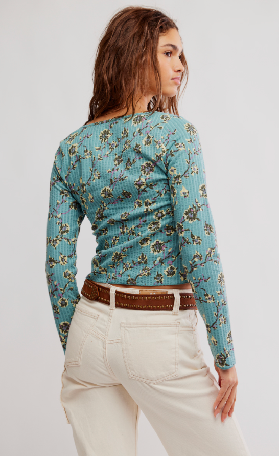 Blue Floral Long-Sleeve Cardi