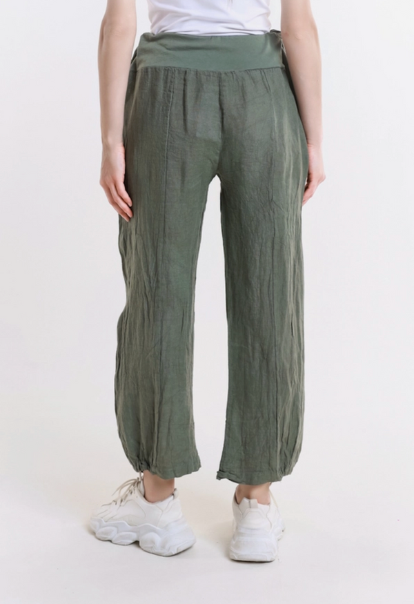 Army Green Cinched Linen Pant