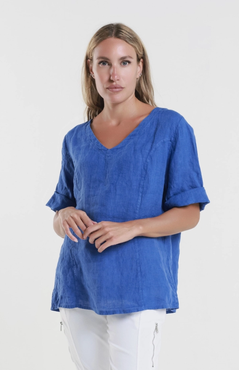 Royal V-Neck Linen Side Seam Top