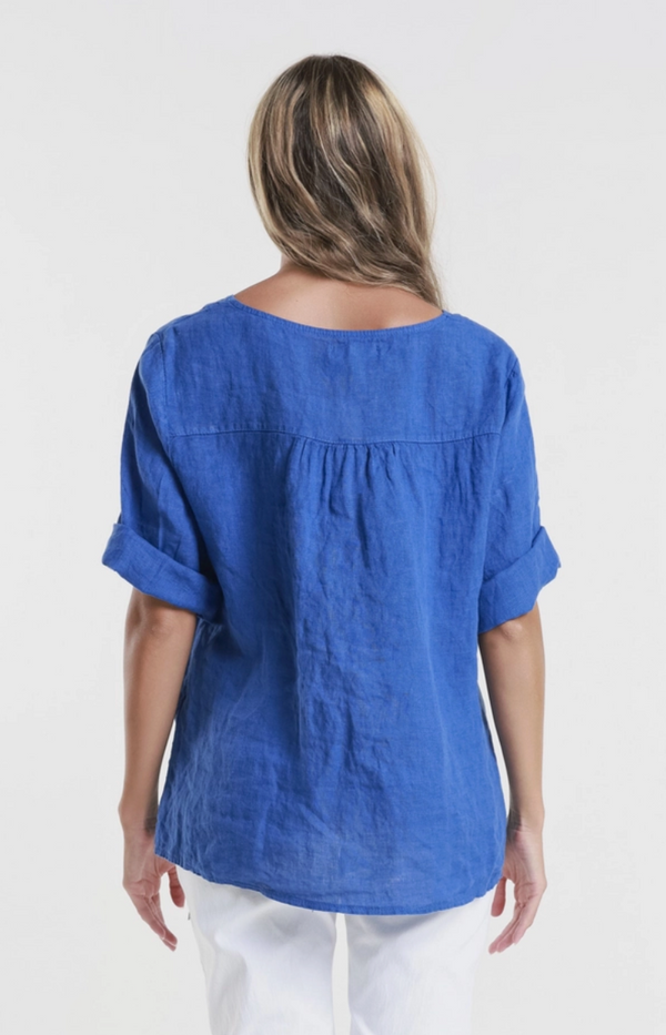 Royal V-Neck Linen Side Seam Top