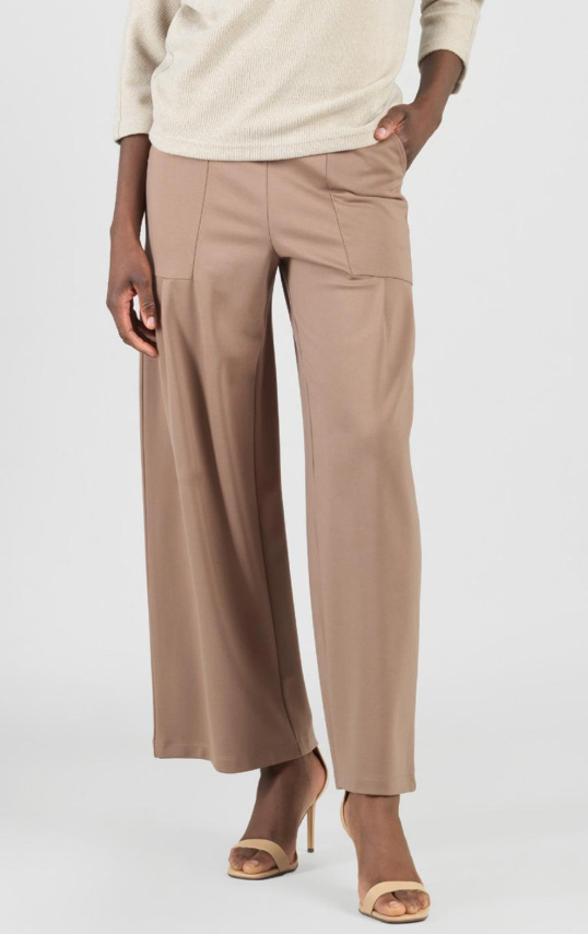 Taupe Wide Leg PLeated Pocket Pant
