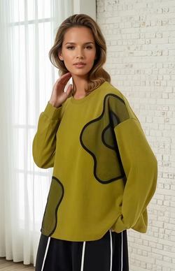 Green Wavy Longsleeve Top