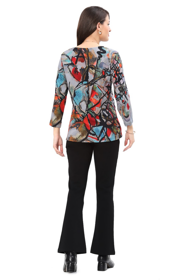 Abstract Scoop Neck Top