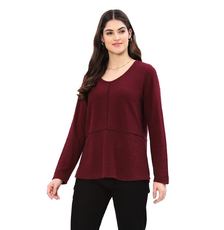 Wine Seam Scoop Neck Top