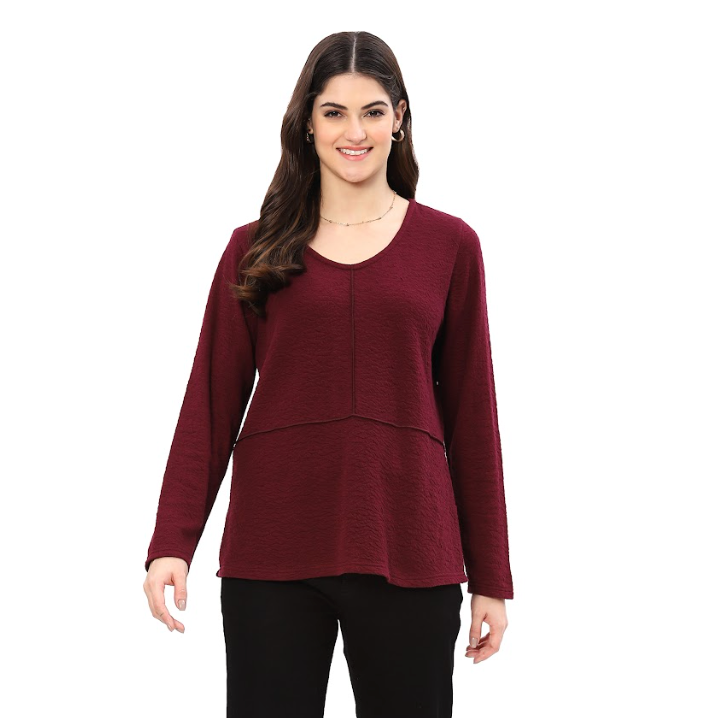 Wine Seam Scoop Neck Top