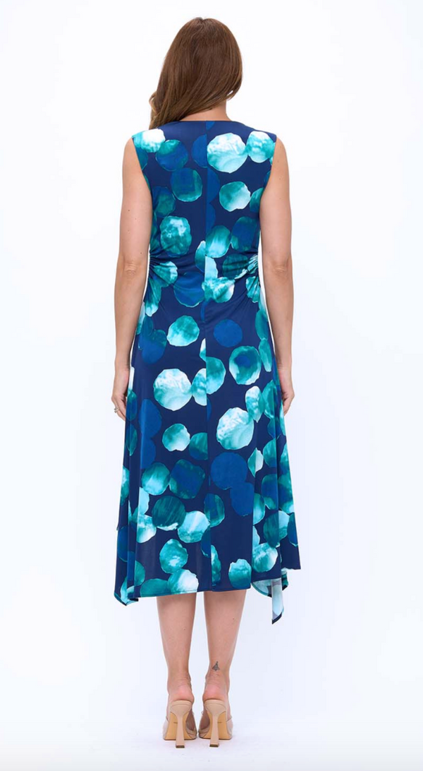 Polka Dot Asymmetrical Ruching V-Neck Dress